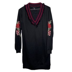 Black Floral Embroidered Mini Dress